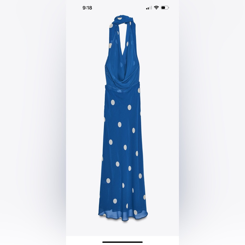 Zara Elegant Blue Polka Dot Dress - Picture 3 of 4